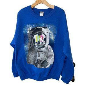 Gildan Retro MTV Spaceman Logo Crewneck Sweatshirt Royal Blue Size Large